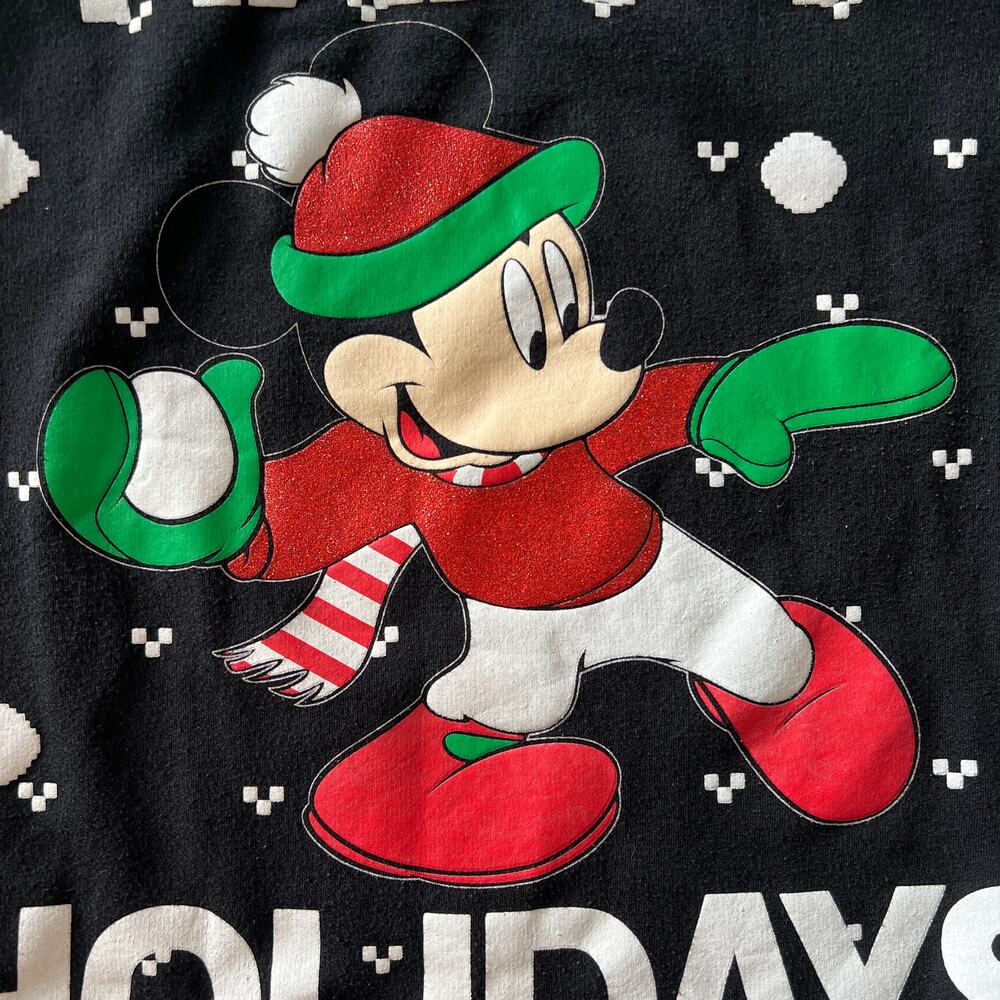 Disney Mickey Mouse Snowflake Christmas Sweatshirt Black Youth L 11-13 - Picture 2 of 8